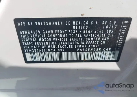 2018 Volkswagen Jetta 1.4T S z USA, uszkodzony, nr VIN 3VW2B7AJ2JM246997